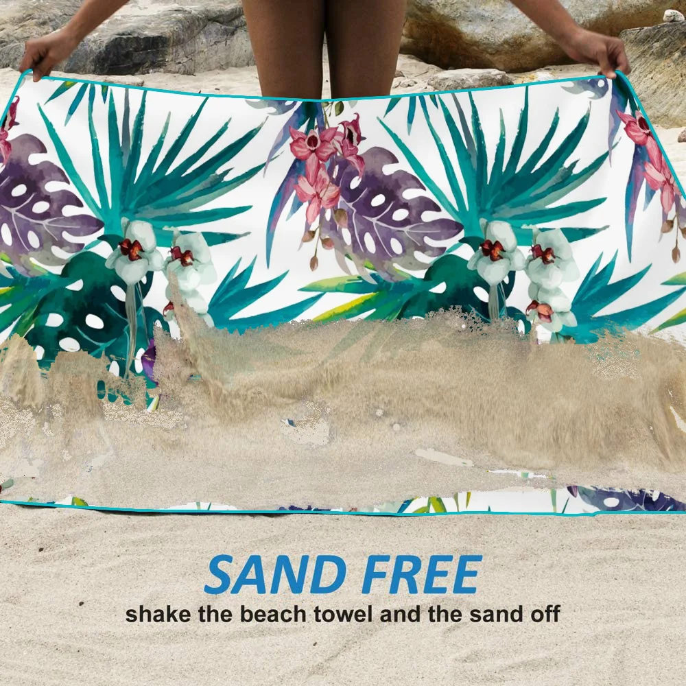 Beach Towel Oversized Super Absorbent Sand Free Thick Microfiber Beach Towel Tropical Palm Leaf Bath Towels for Kids,Men,Women