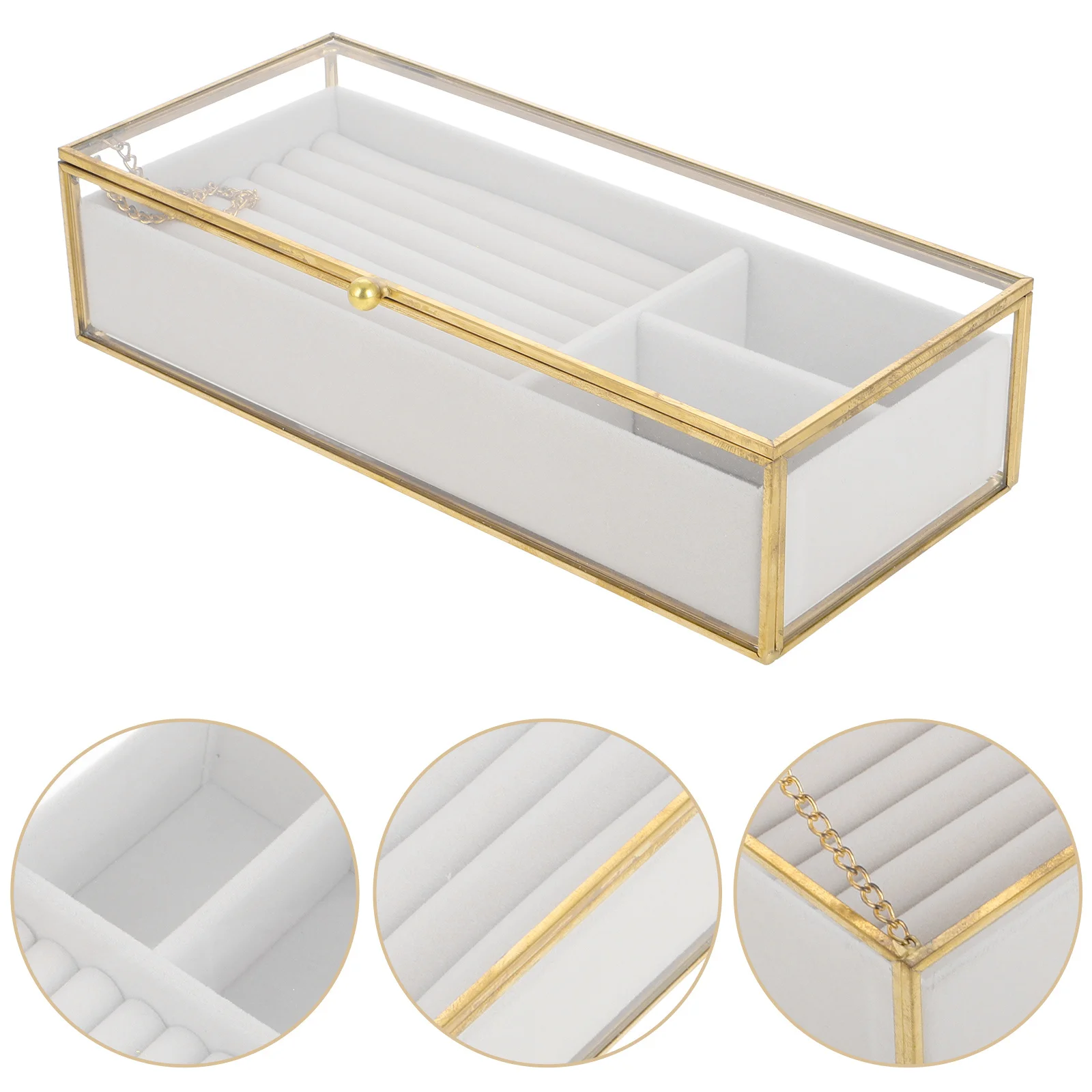 

Glass Top Jewelry Box Vintage Gold Frame Clear Keepsake Organizer for Women Earring Ring Necklace Storage Display Case