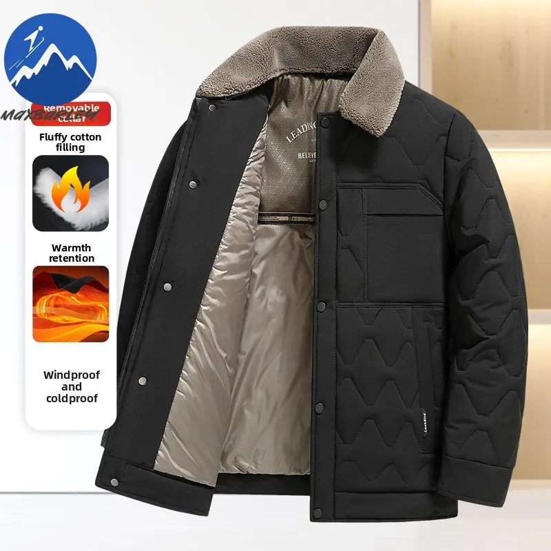 

Maxbarley Men Winter Parka High Quality Leisure Detachable Fur Collar Warm Jacket Snow Camping Waterproof Cold-proof Padded Coat