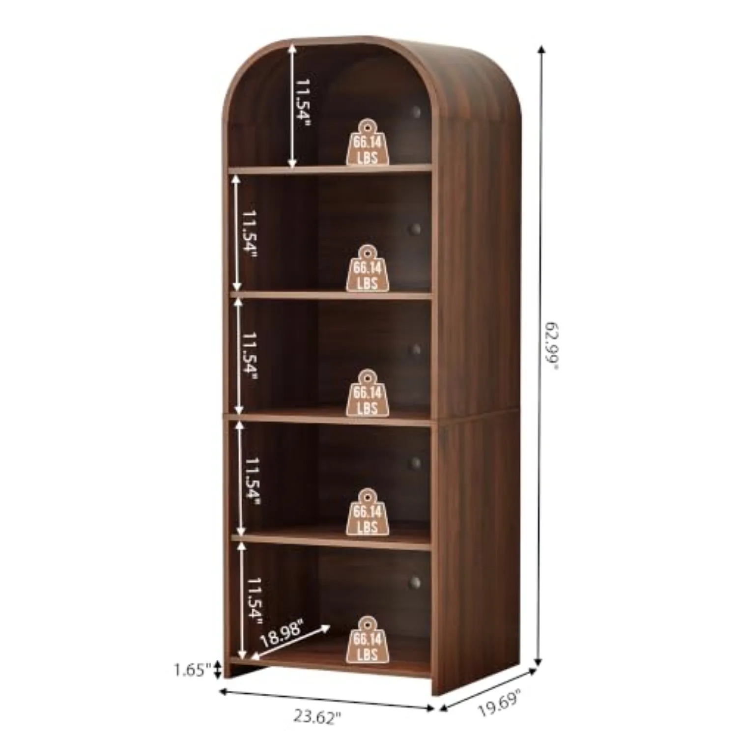 63'' Tall Record Player Stand, 5 Tier Large Record Player Storage Cabinet | Bookshelf with Adjustable Shelves, Wood