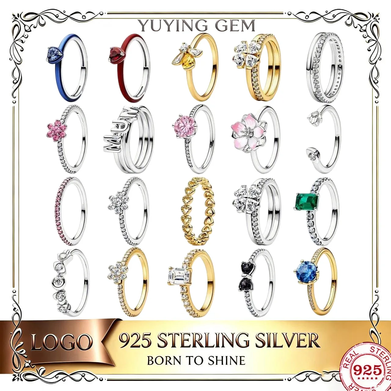 925 Sterling Silver Lady's Ring, with Multiple Colored Gemstones, Fashionable Jewelry, Suitable for Giving as a Gift to Women