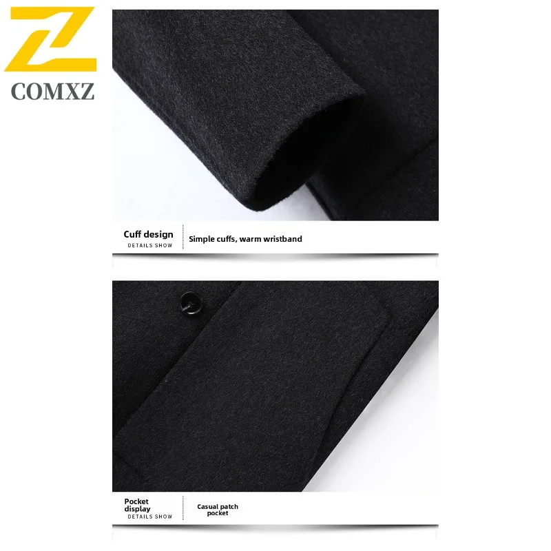 COMXZ Men Wool Blend Overcoat 2025 Trendy Travel Mid Length Cashmere Coat  Autumn Winter Thickened Warm Casual Trenchcoat