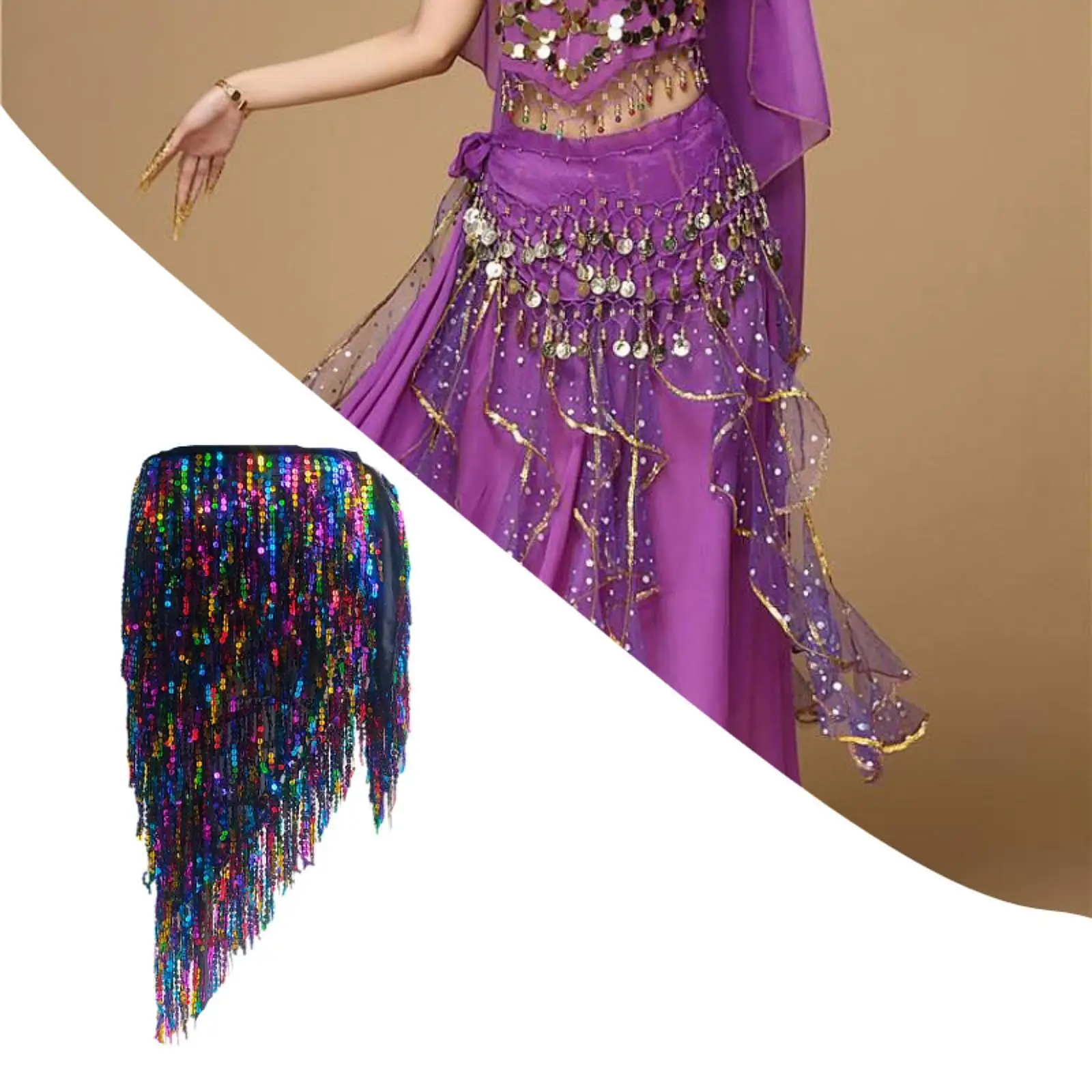 Belly Dance Hip Scarf Wrap Sequins Skirt for Samba Rumba Party Stage Performance