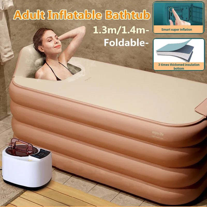 1.3/1.4m Bathing Barrel Adult Inflatable Bathtub Thicken Foldable Bath Tub Household Full Body Sweat Steaming Baby Swimming Tub