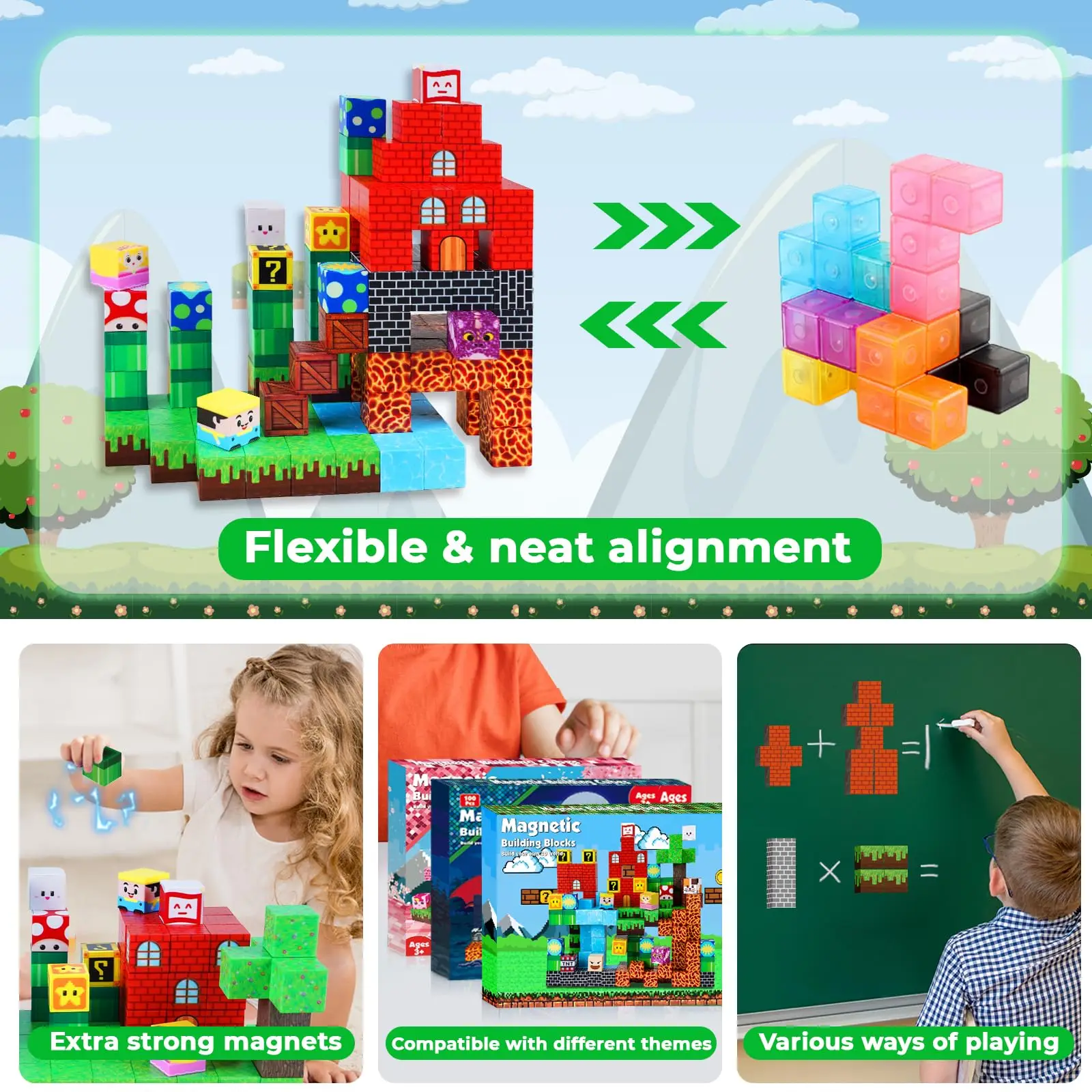 Magnetic Blocks Educational STEM Constructor for Kids, Premium Montessori Learning Building Blocks Children Toys Christmas Gift