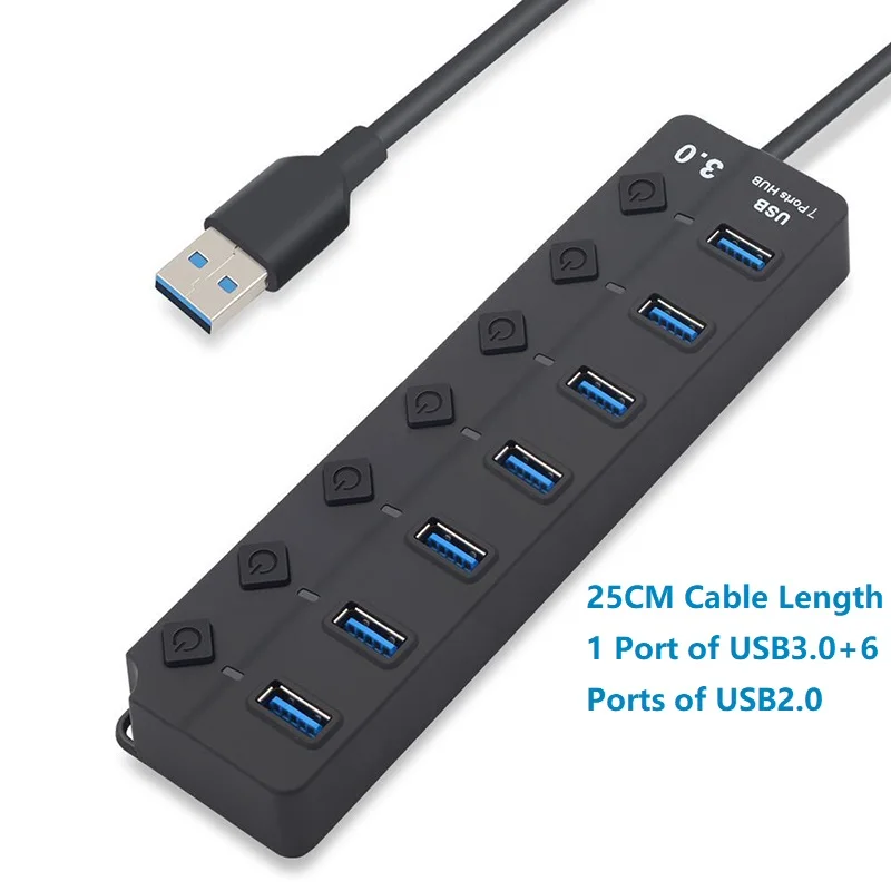 USB HUB 4-7 Ports USB3.0 Kabel Splitter mit Netzschalter 1 in 4-7 Out USB Extend Adapter Datenübertragung Telefon Ladestation – Detail 4