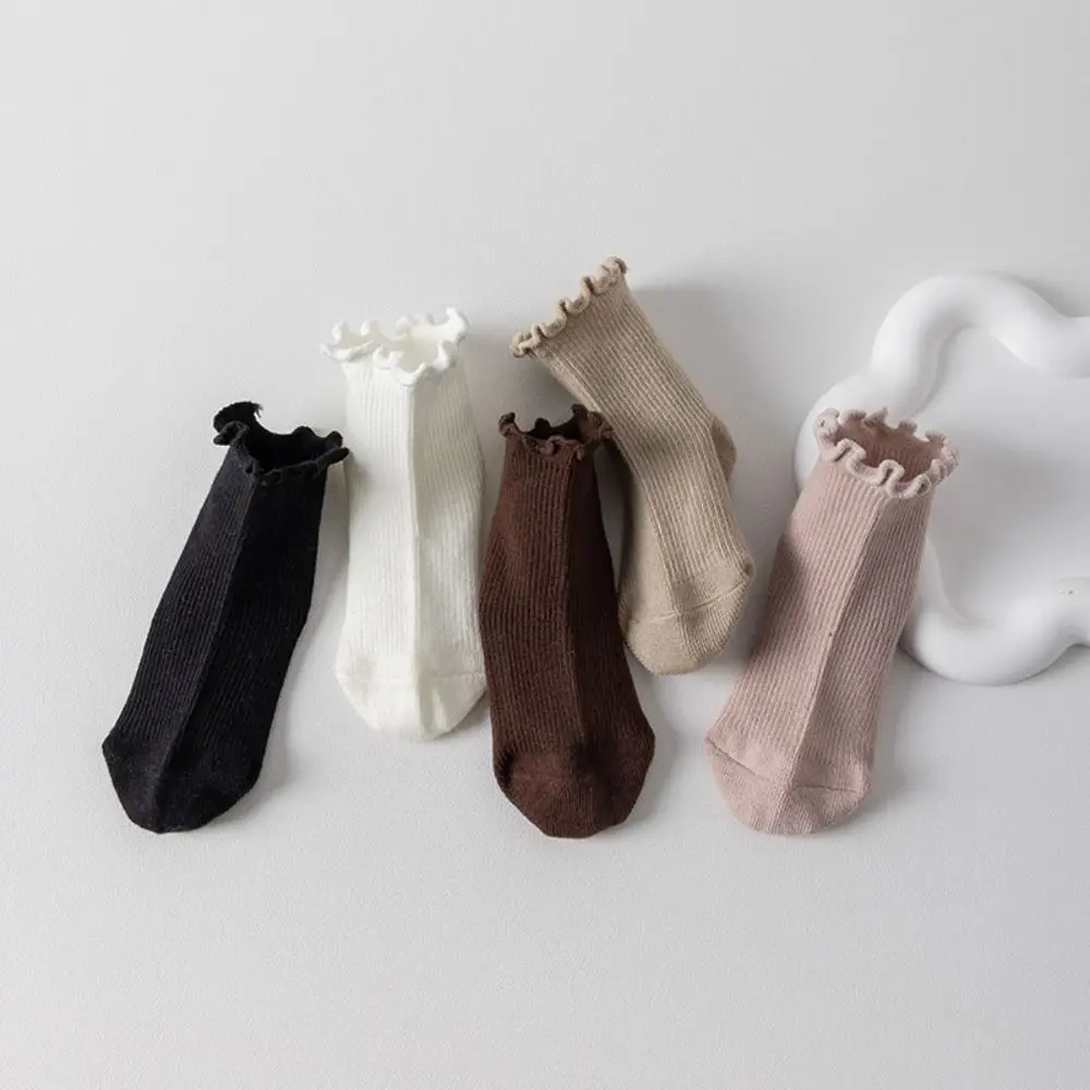 

5Pairs Fashion Ruffle Baby Cotton Socks Autumn Spring Breathable Toddle Short Tube Socks Mid-calf Cute Newborn Socks Newborn