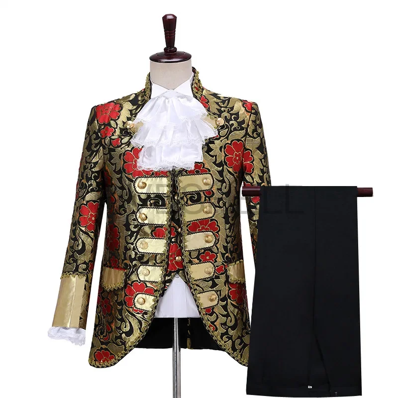 2025 Adult Men Halloween King Prince Renaissance Medieval Men Cosplay Party Stage Costume Coat+Pants+Vest +Tie Full Set XS-XL