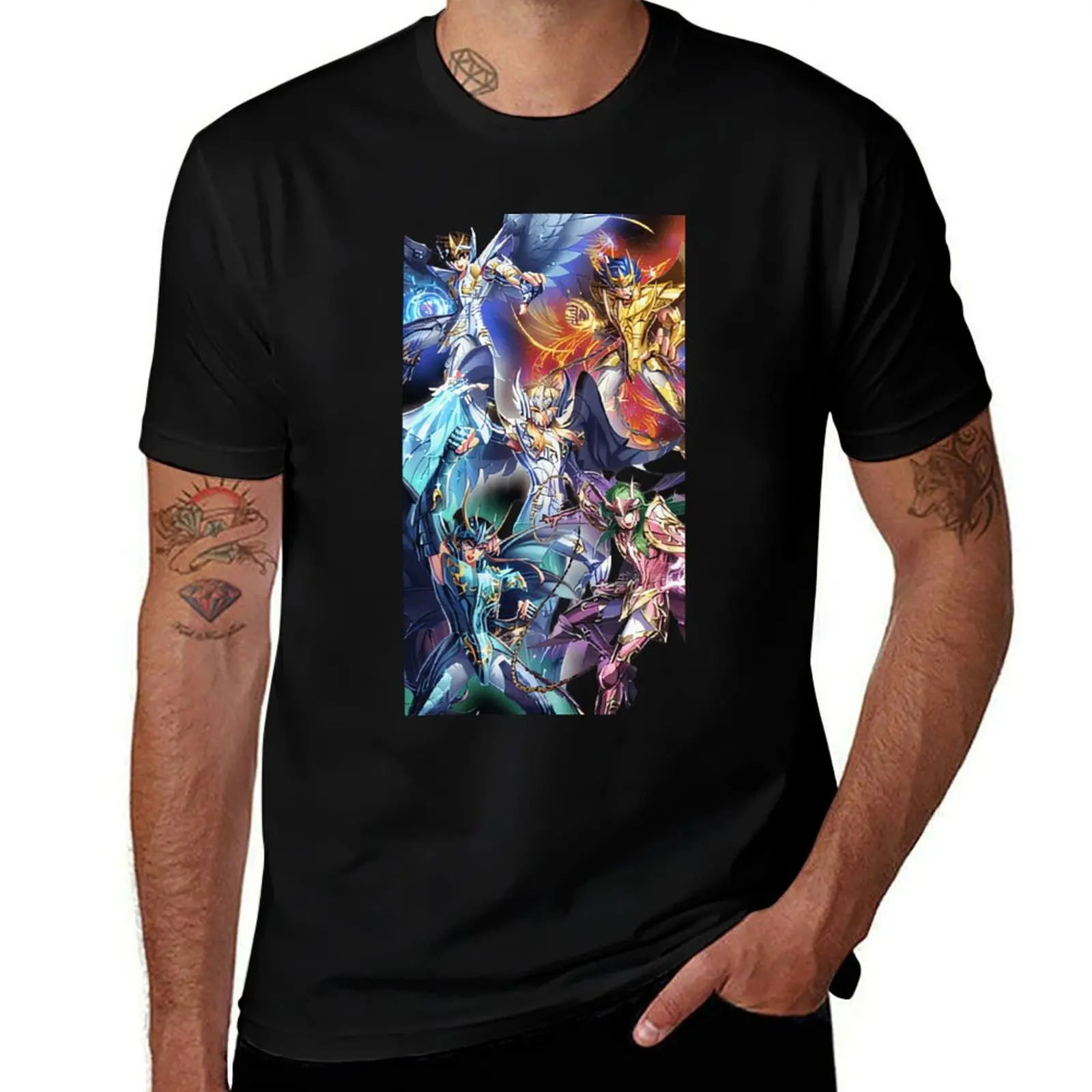 

100% Cotton T-Shirt Art Print Tee Saint Seiya Bronze Saint Pegasus Seiya Dragon Shiryu Cygnus Hyoga Andromeda Shun Phoenix ikki