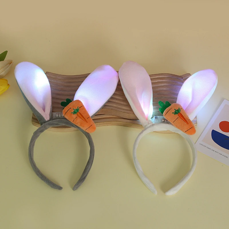 LED Konijn Wortel Hoofdband Bunny Oren Gloeiende Hoofdband Volwassen Kinderen Pasen Cosplay Benodigdheden Jongen Meisje Lichtgevende Haarband Props