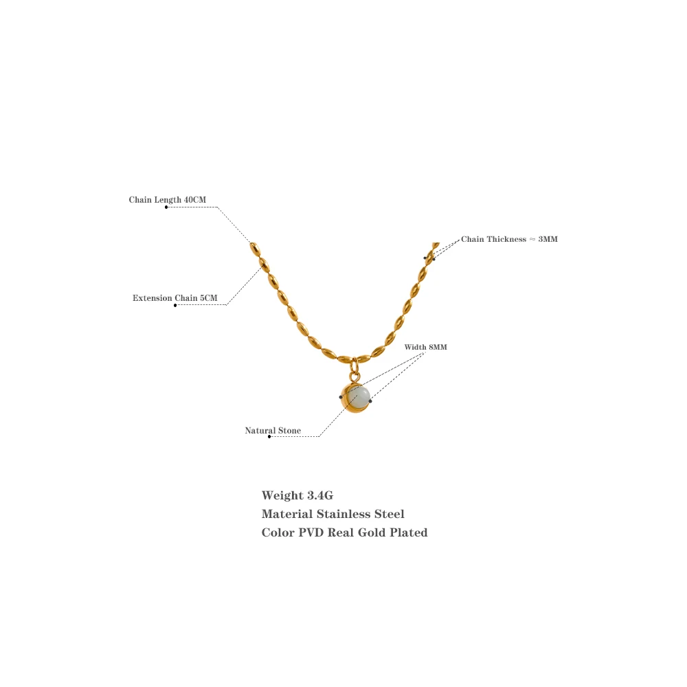 Yhpup Small Aventurine Natural Stone Pendant Stainless Steel 18k Gold Color Necklace Delicate Fashion Chic Jewelry for Women