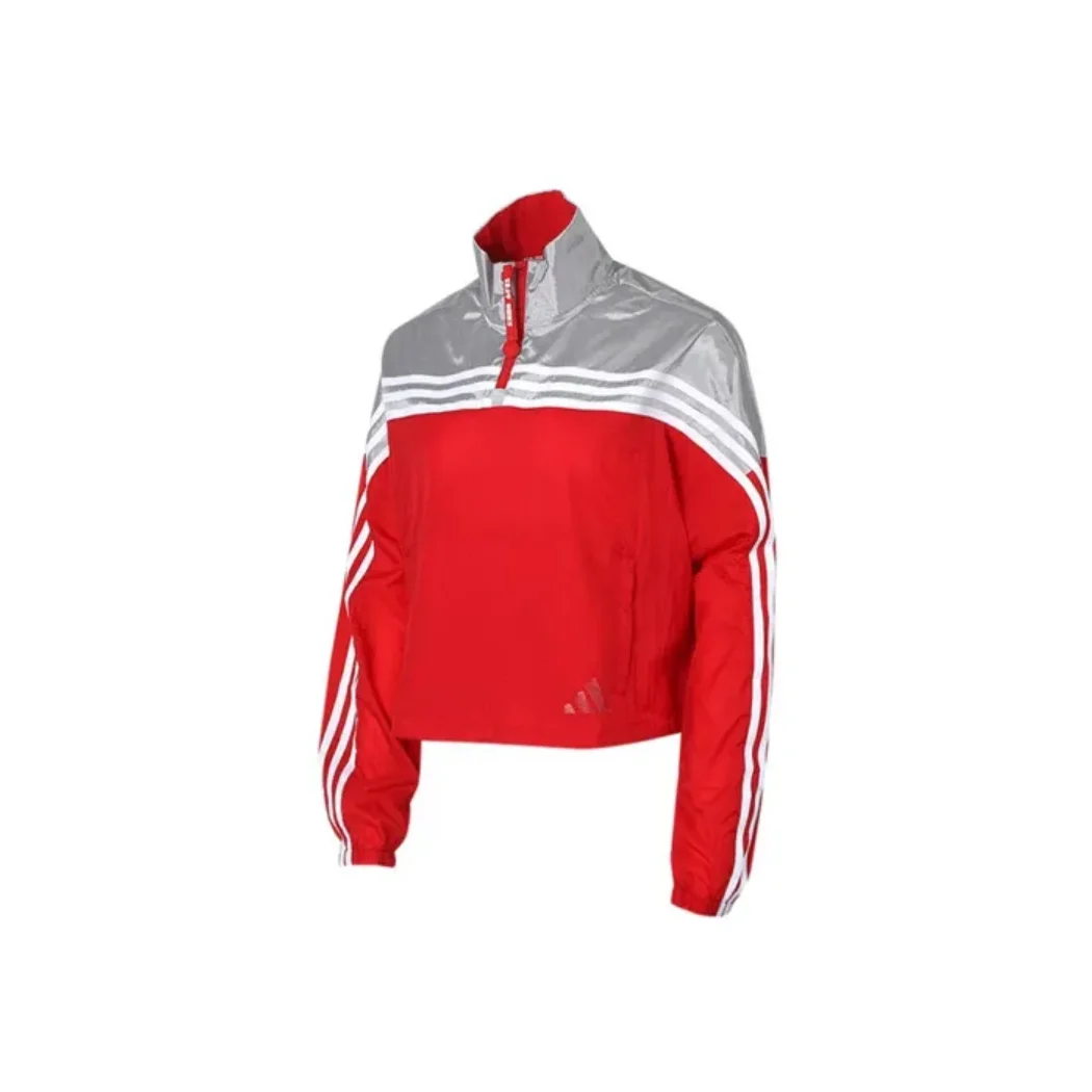 Adidas Urban Anorak Women's Red and Grey Colorway Woven Patchwork Pullover Jacket