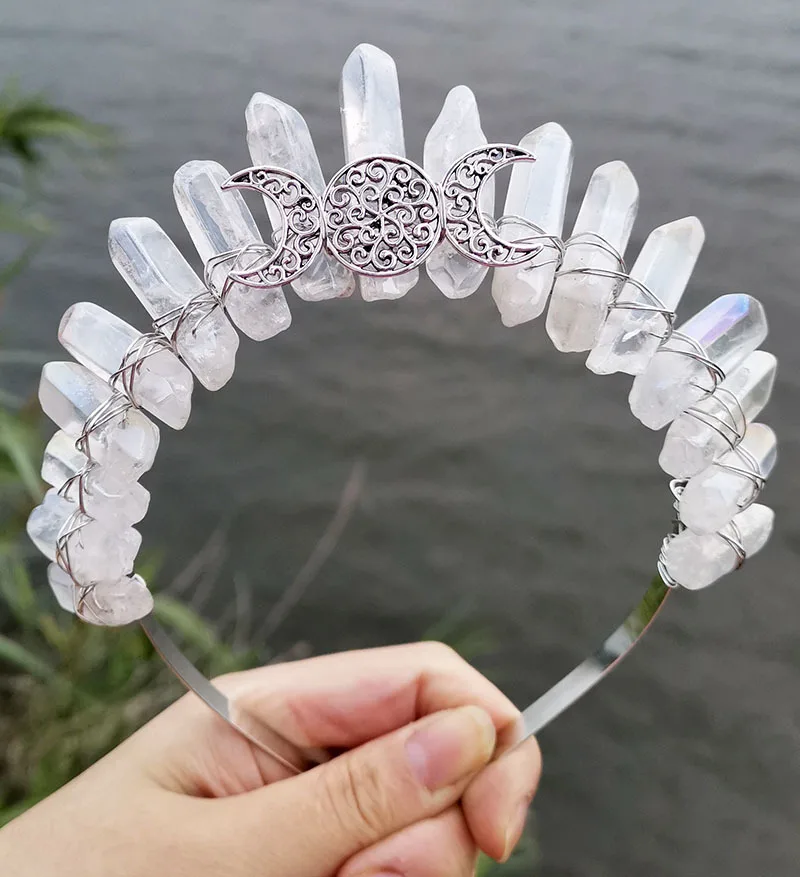 القمر كريستال تاج تيارا تاج الزفاف السماوية السحرية خوذة الهلال القمر تاج البوهيمي تاج 1 قطعة #4