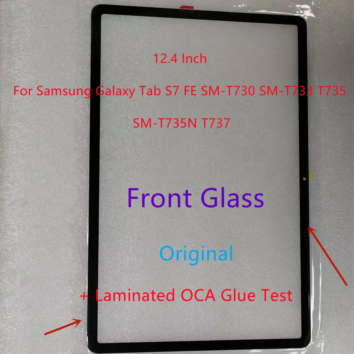 

Новинка для Samsung Galaxy Tab S7 FE SM-T730 T733 T735 SM-T735N T737 T738U T736 Переднее стекло сенсорного экрана + ламинированный клей OCA протестирован