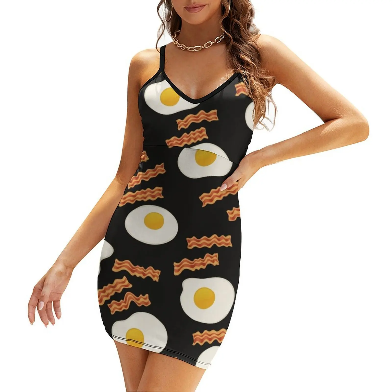 

Bacon and Eggs for Breakfast Sling Dress clothes for woman dresses with long sleeves Dress woman summer clothes