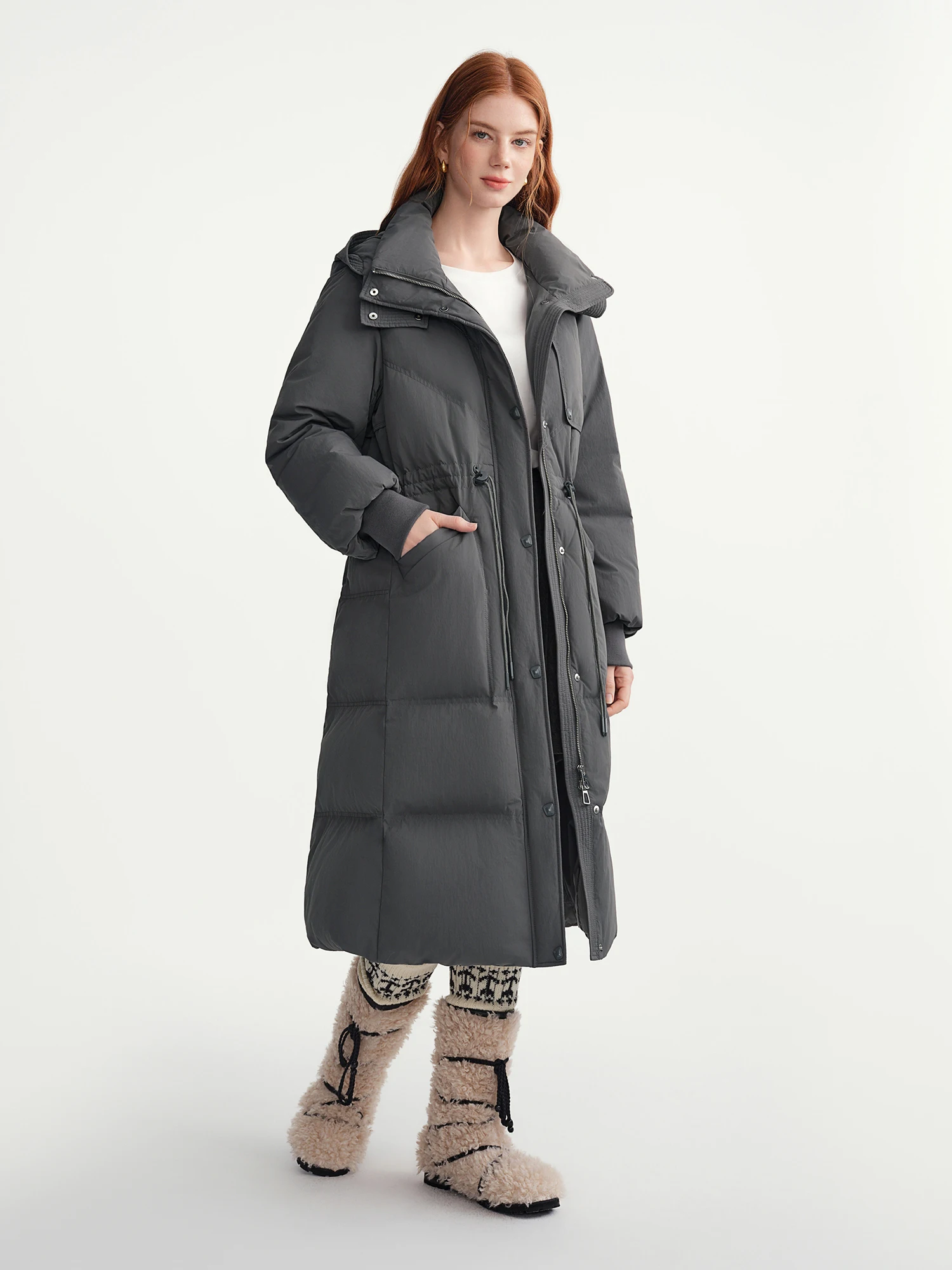 DUSHU 2025 Plus Women's Long Puffer Coat Hooded Belted Waist Down Jacket Slim Fit Winter Warm Thermal Parka Trench Overcoat