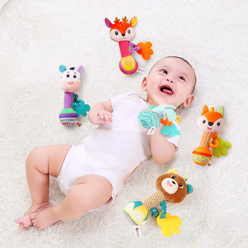 Soft Newborn Baby Animal Hand Bell Rattle Toy Hand Grip Baby Toys for 0-12 Months Toddler Boys Girls Gift