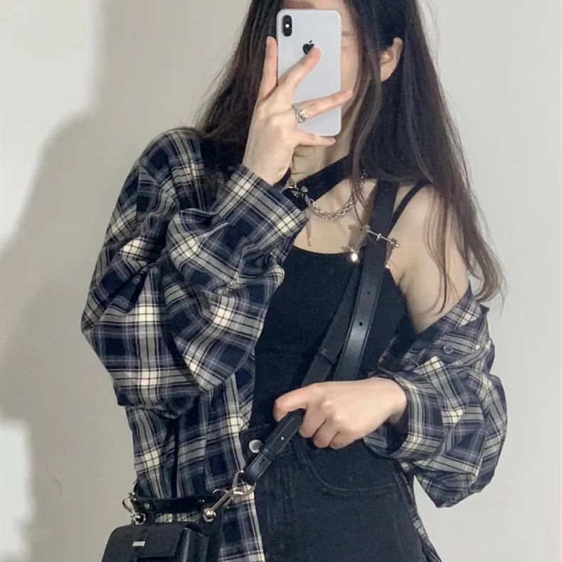 

plus Size 300 Pou Fat MM Spring New American Sle Loose Bla And White Long Sve irt Top Outerwear for Women