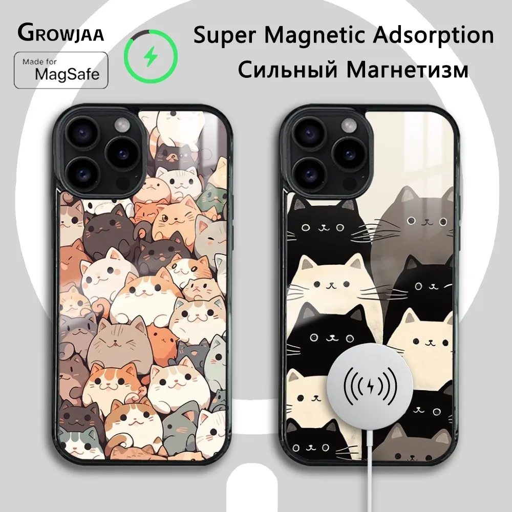 

Cute Stacking Cat Phone Case For iPhone 16 15 14 13 12 11 Pro Max Plus Mini Magsafe Mirror Wireless Magnetic Cover