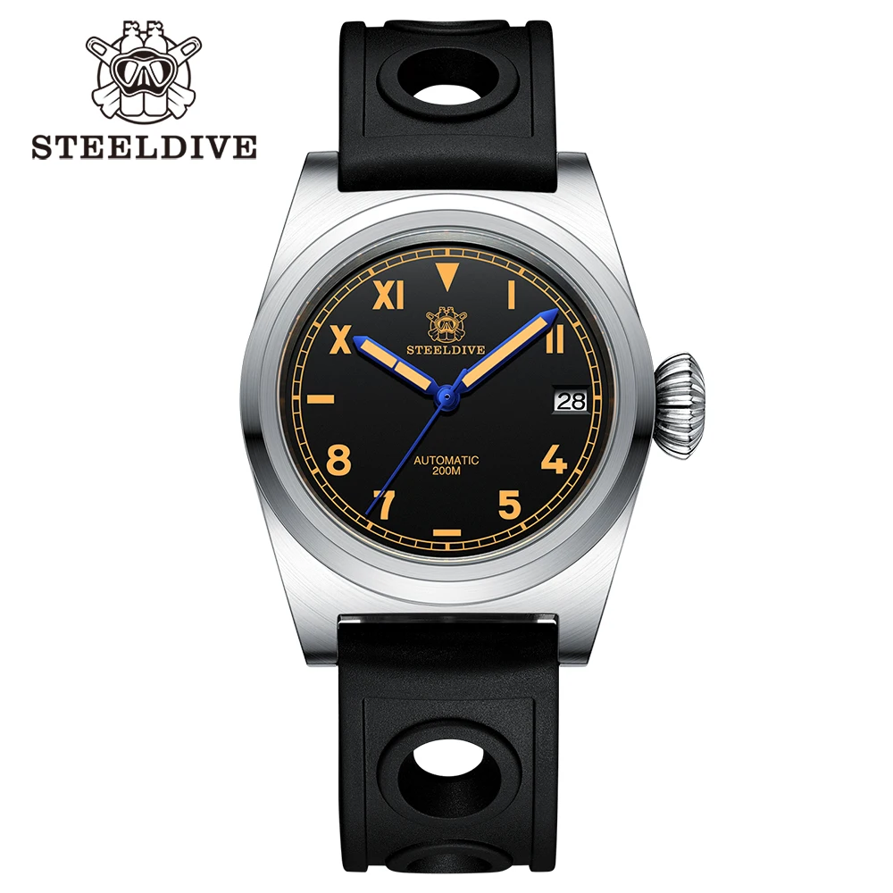 STEELDIVE SD1904 Mechanical Watch 200M Waterproof Big Crown NH35 Movement C3 Luminous Professional Dive Wristwatch