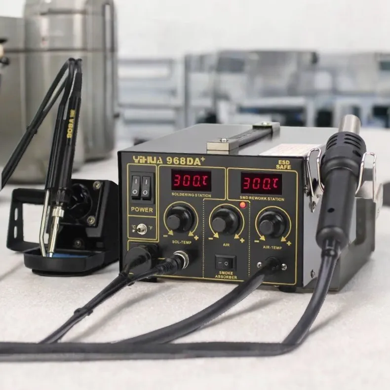 968DA+ Hot Air Welding Station 3-in-1 Digital Display Temperature Control Smoking Soldering Rework Station