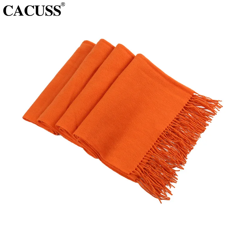 Pure Wool Scarf Wholesale Female Winter Korean Version Fashion Pure Color Thickened Warm Scarf Tassel Shawl Outdoor Long Cloak