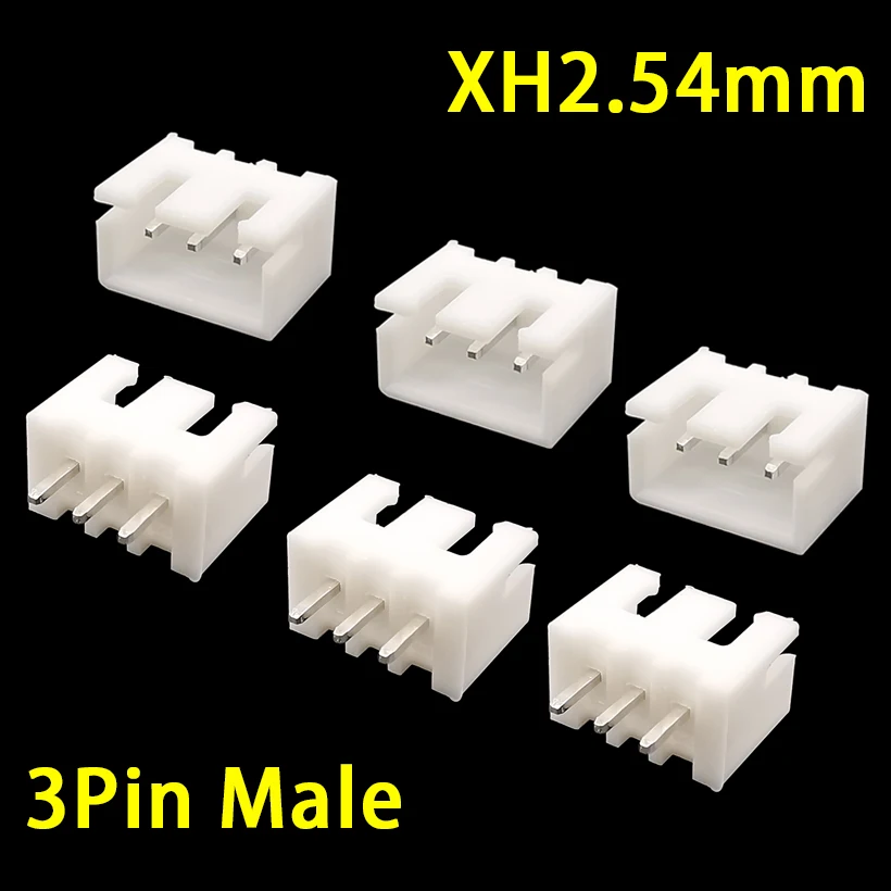 100 pces jst xh2.54mm 3pin macho plug pcb conector 2.54mm passo xh2.54 3p reta agulha pino cabeçalho plástico escudo terminais de fio