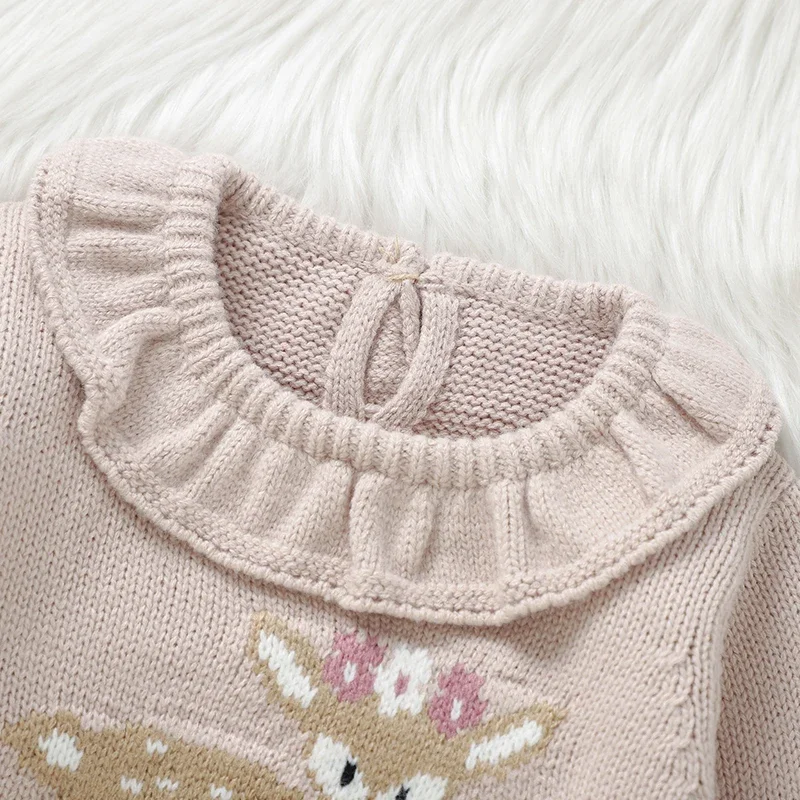 Newborn Baby Rompers Knit Girl Infant Jumpsuit Fashion Pink Ruffles Cute Sika Deer Toddler Kid Clothing Long Sleeve Autumn 0-18M