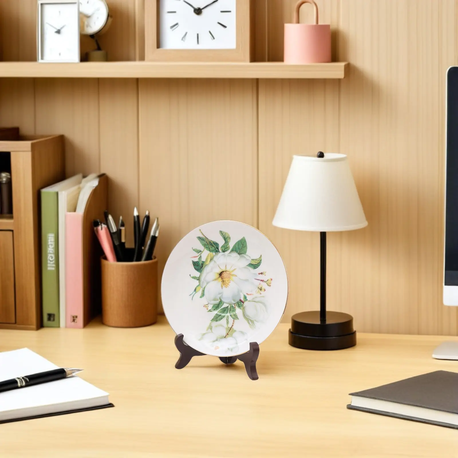 2Pcs Tea Cake Display Rack Wooden Plate Stand for Kitchen Decor Recipe Book Holder Photo Frame Easel Foldable 9 Inch