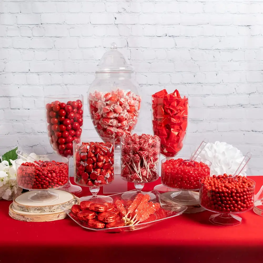 Suministros de mesa para buffet de caramelos rojos de primera calidad (más de 15 libras) Beijos Ludes, M&M'S, Jelly Belly Jelly Beans, Twizzlers, Kit Kats y más -