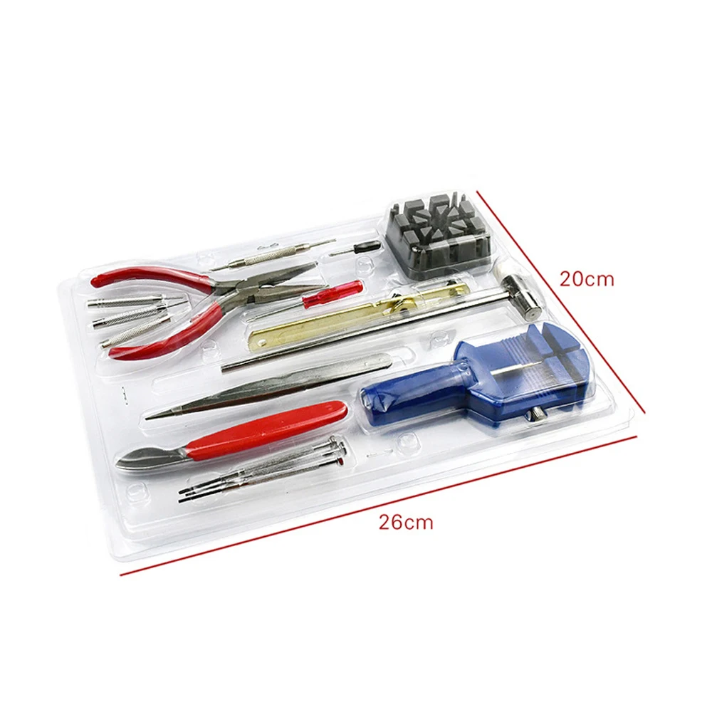 16 unids/set kit de herramientas de reparación de relojes para abridor de cubierta trasera de reloj correa de repuesto de batería o juego de herramientas de relojero portátil