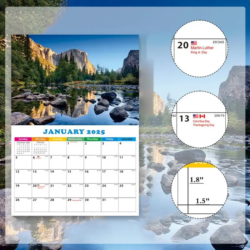 ปฏิทินภาพแนวนอนหนา ปฏิทินผนังรายเดือน 2025 ปฏิทินติดผนัง ปฏิทินกระดาษหนา 12 เดือนตั้งแต่มกราคม 2025 ธันวาคม 2025