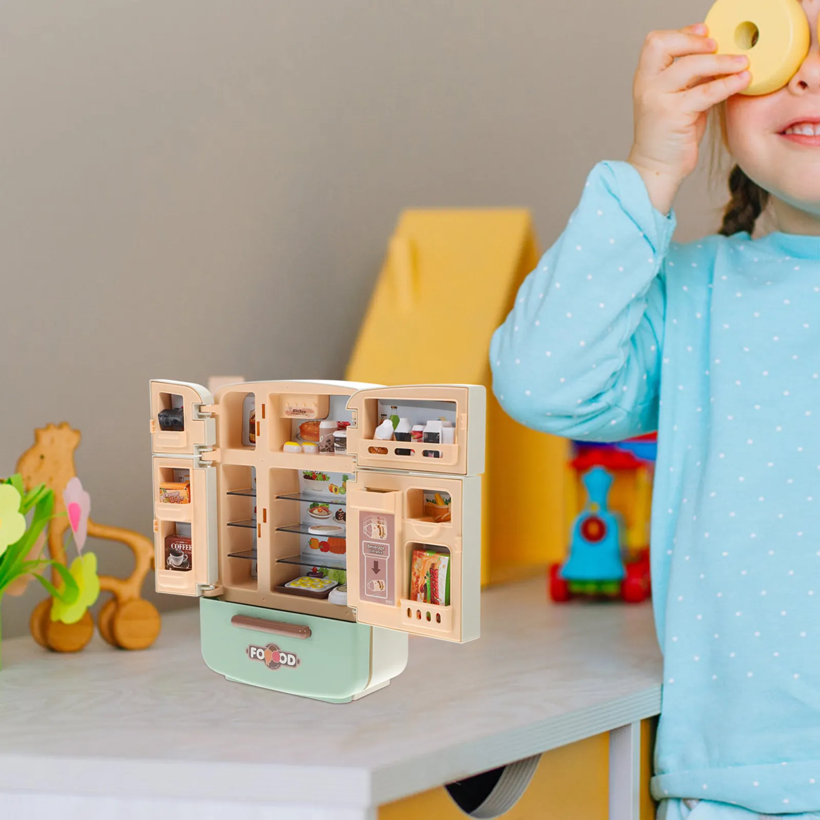 

1Set Mini Fridge Playset Abundant Combination Kids Pretend Kitchen Mini Food Accessories Miniature House Decoration