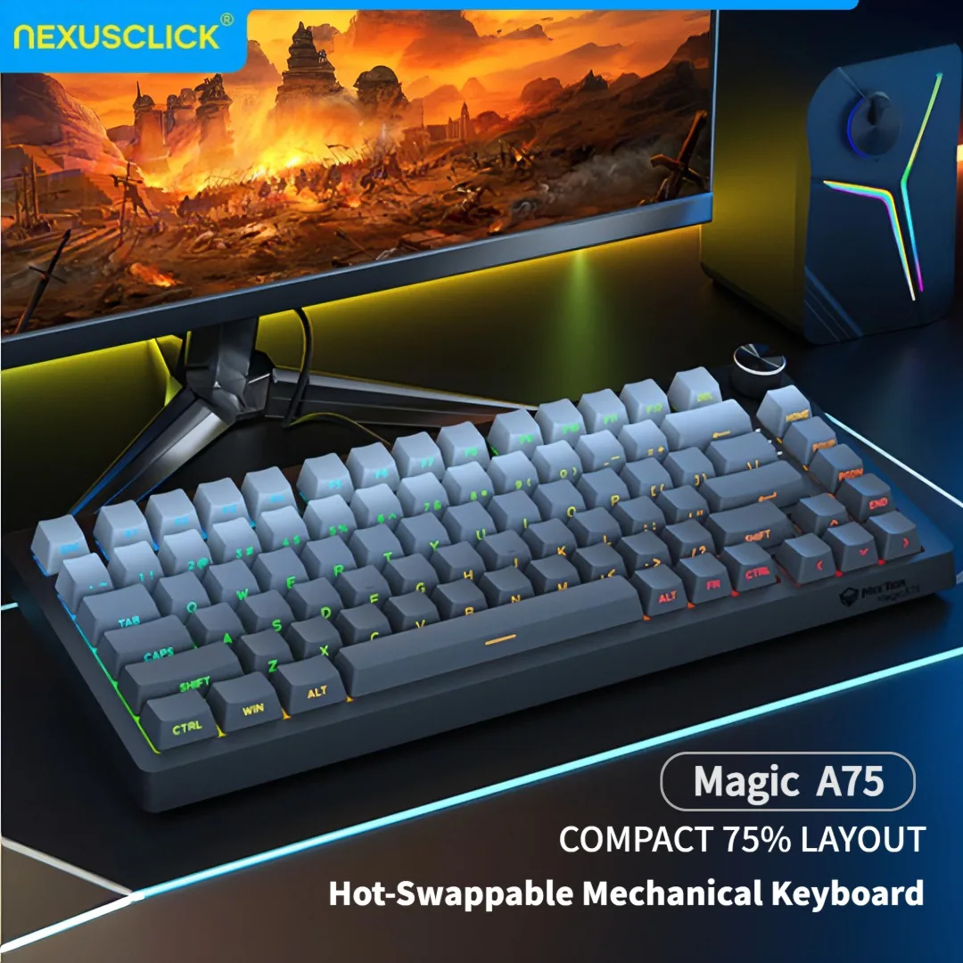 NexusClick 75% Mechanical Gaming Keyboard, Hot-Swappable Wired, 8K Polling Rate,RGB Backlit, Tactile Knob,Ergonomic for PC Gamer