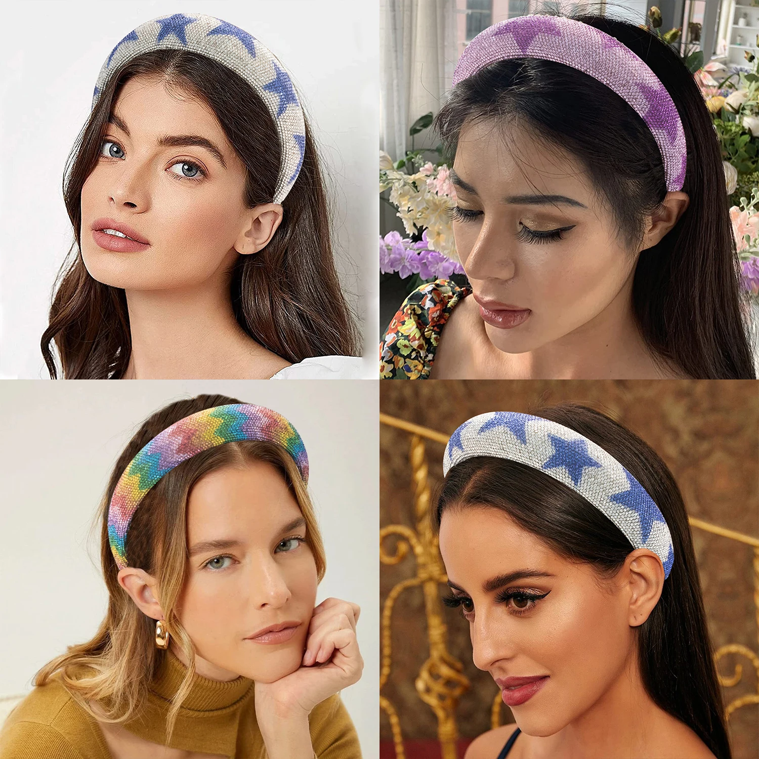 Women Crystal Headbands Sponge Padded Hairband Wide Star Headband Girls Hair Jewley Accessories