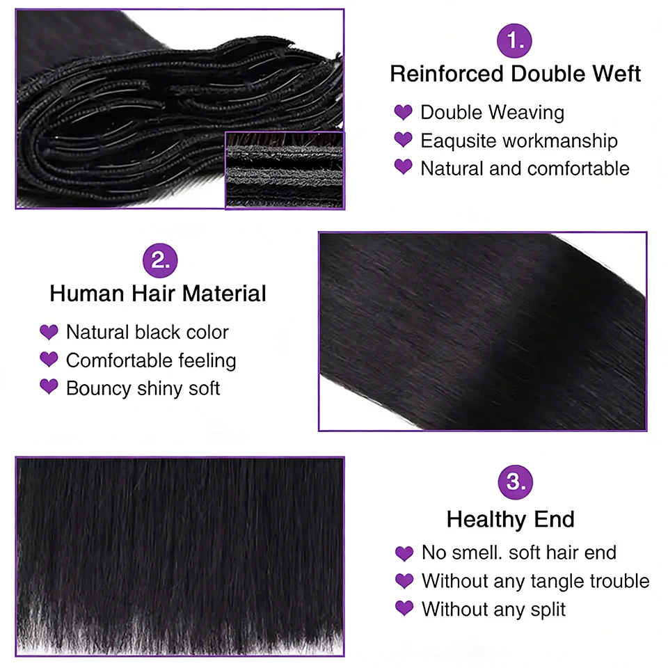 Extensiones sin costura de cabello humano brasileño Remy, natural y suave, 8 piezas, 120g, con clip 4