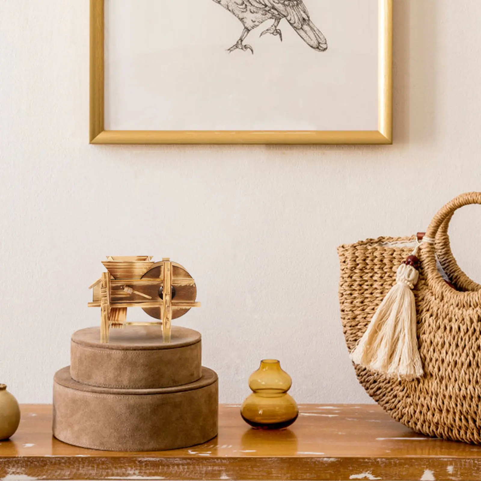 

1Pcs Lifelike Ancient Winnower Decor Exquisite Wooden Craft Sturdy Wear-Resistant Desktop Ornament for Household Office Space