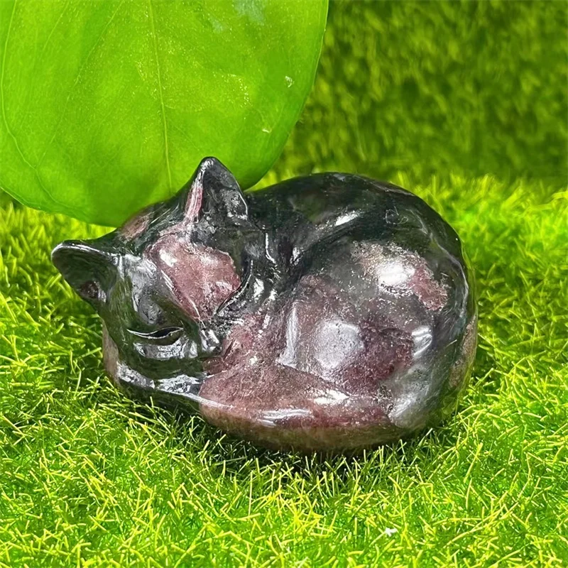 Natural Garnet Sleeping Cat Reiki Home Room Decoration Crystals Quartz Accessories Gemstone Gift 1PCS 5.5CM