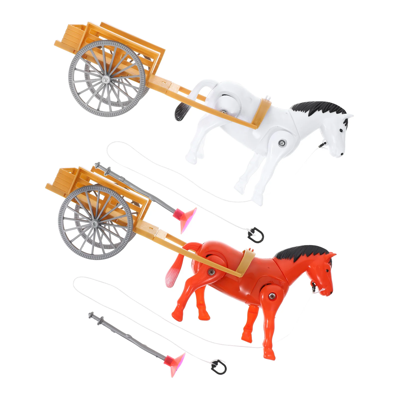 2 Pcs Revolving Toy Plastic Rotating Horse and Cart Toys Miniature Kids Electrical Educational Plaything Puzzle Christmas