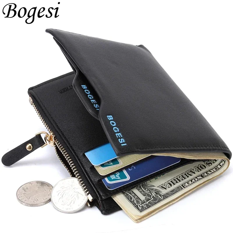 Bogesi Herren-Geldbörse mit Reißverschluss, Münztasche, klein, bifid, berühmte Marke, dünne Geldbörse für Herren