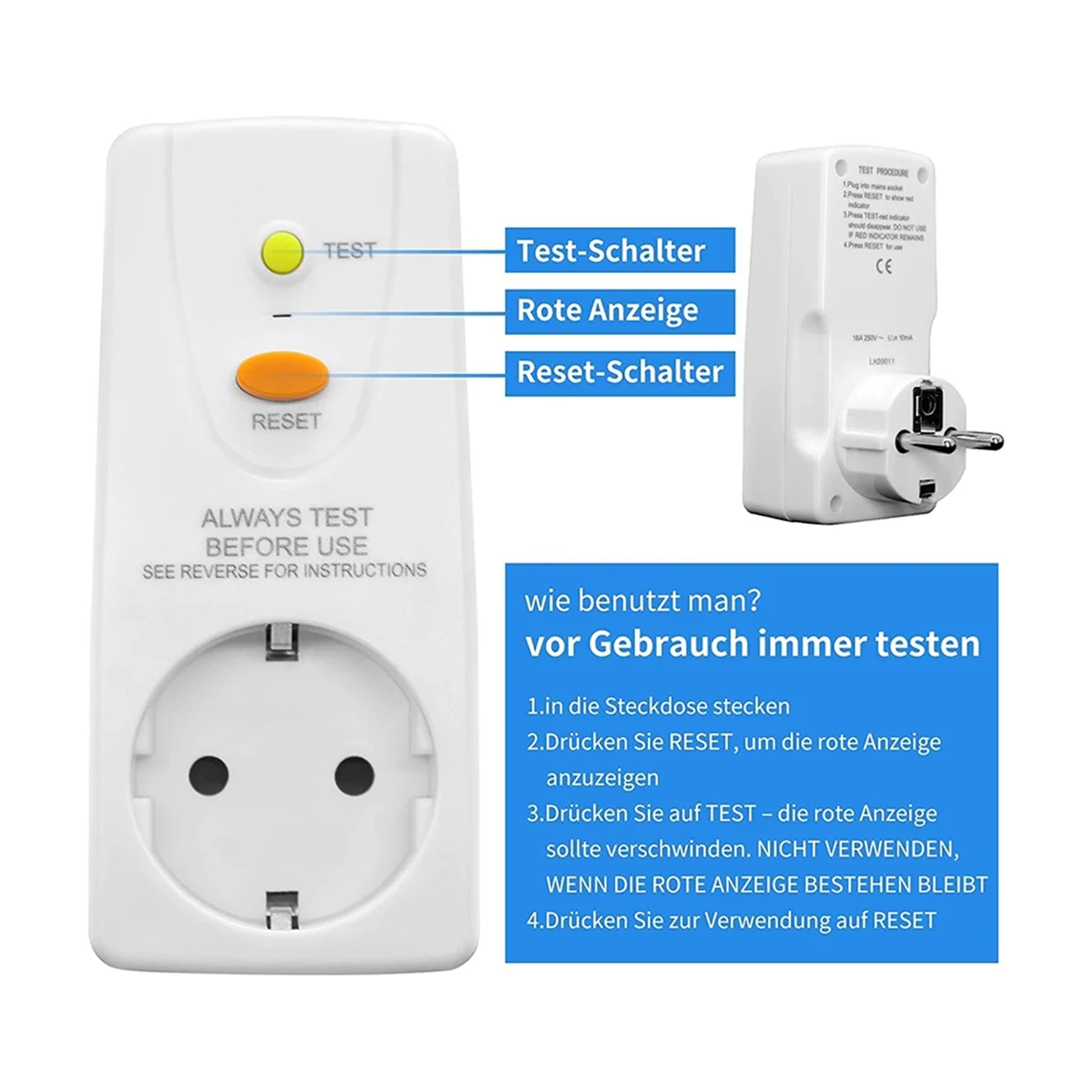 16A Gfci Leakage Protection Plug Rcd Socket Home Circuit Breaker Cutout Switch Safety Personal Protection Plug EU Plug