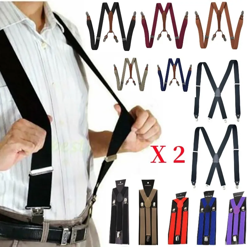 2Pcs/Set Unisex Suspenders Clip-on Buckle Men Straps Adjustable Elastic Y-Back Braces For Wedding Suit Skirt Accessories Gift