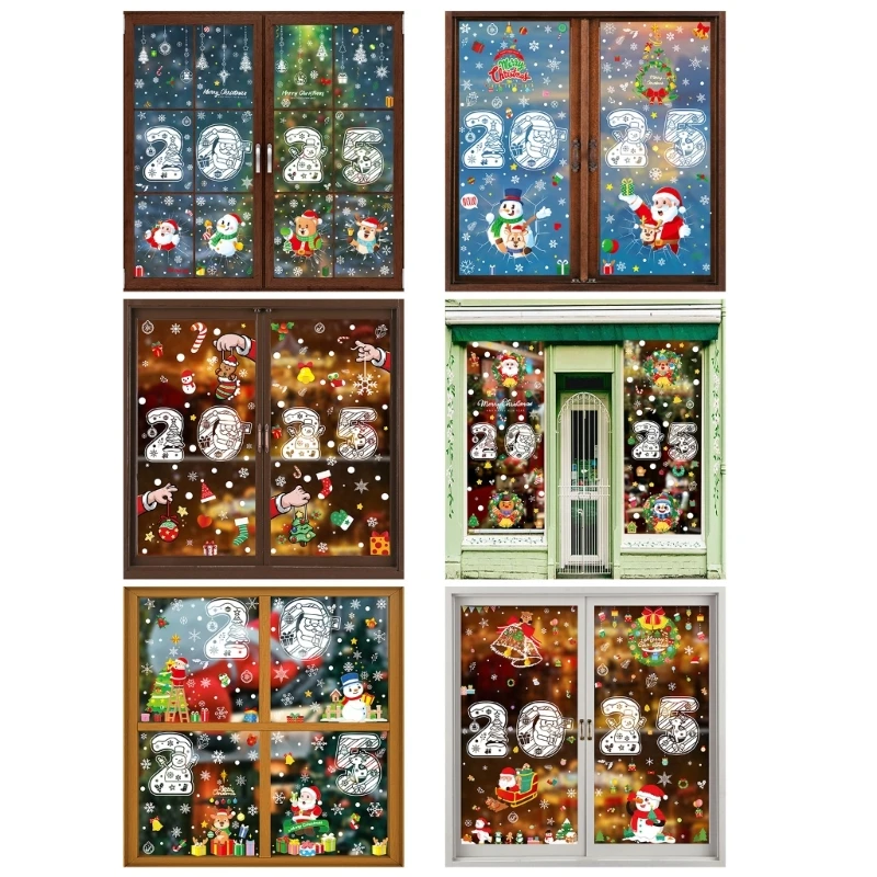 Christmas 2025 Window Adhesive Stickers Double-Sided Print Decals for Glass