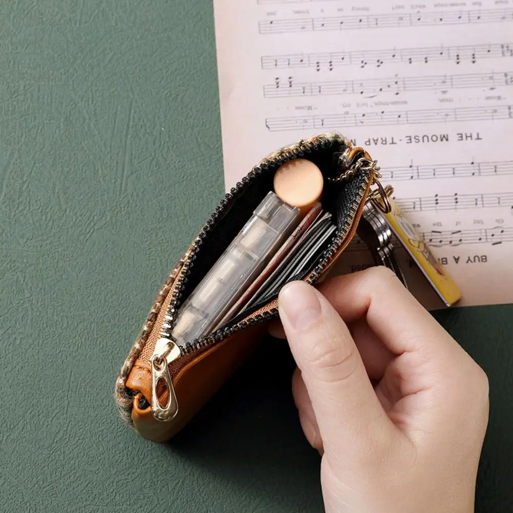 

Pu Leather Canvas Coin Purse Printing Car Key Bag Houndstooth Zipper Purse Change Purse Card Holder Short Style Wallet Travel