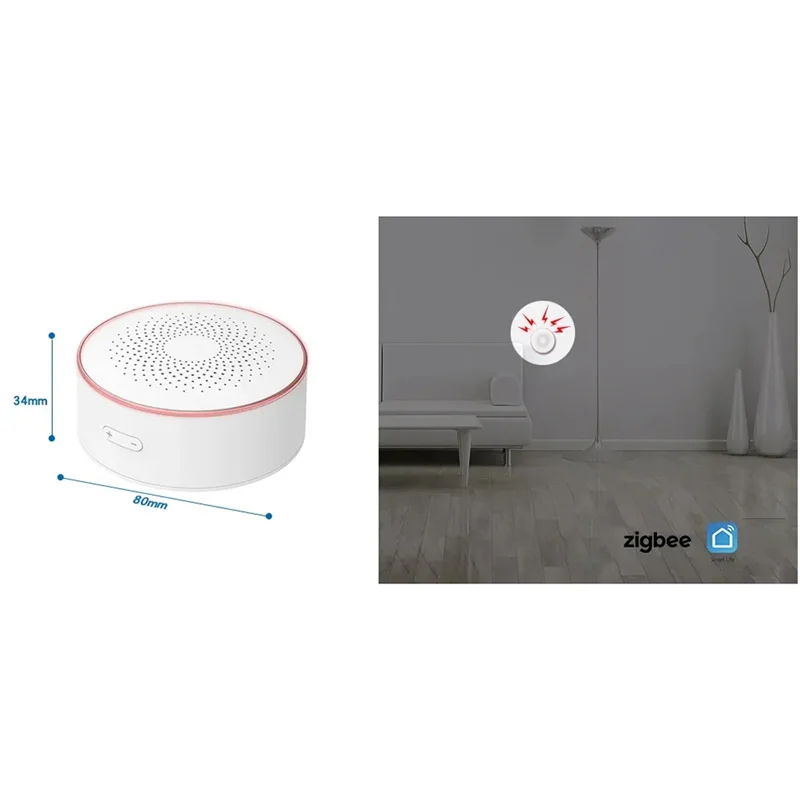 AB45 Tuya Smart Zigbee Сирена Беспроводная звуковая и видимая сигнализация 100 дБ с защитой от несанкционированного тока Питание переменного тока Регулировка громкости работы