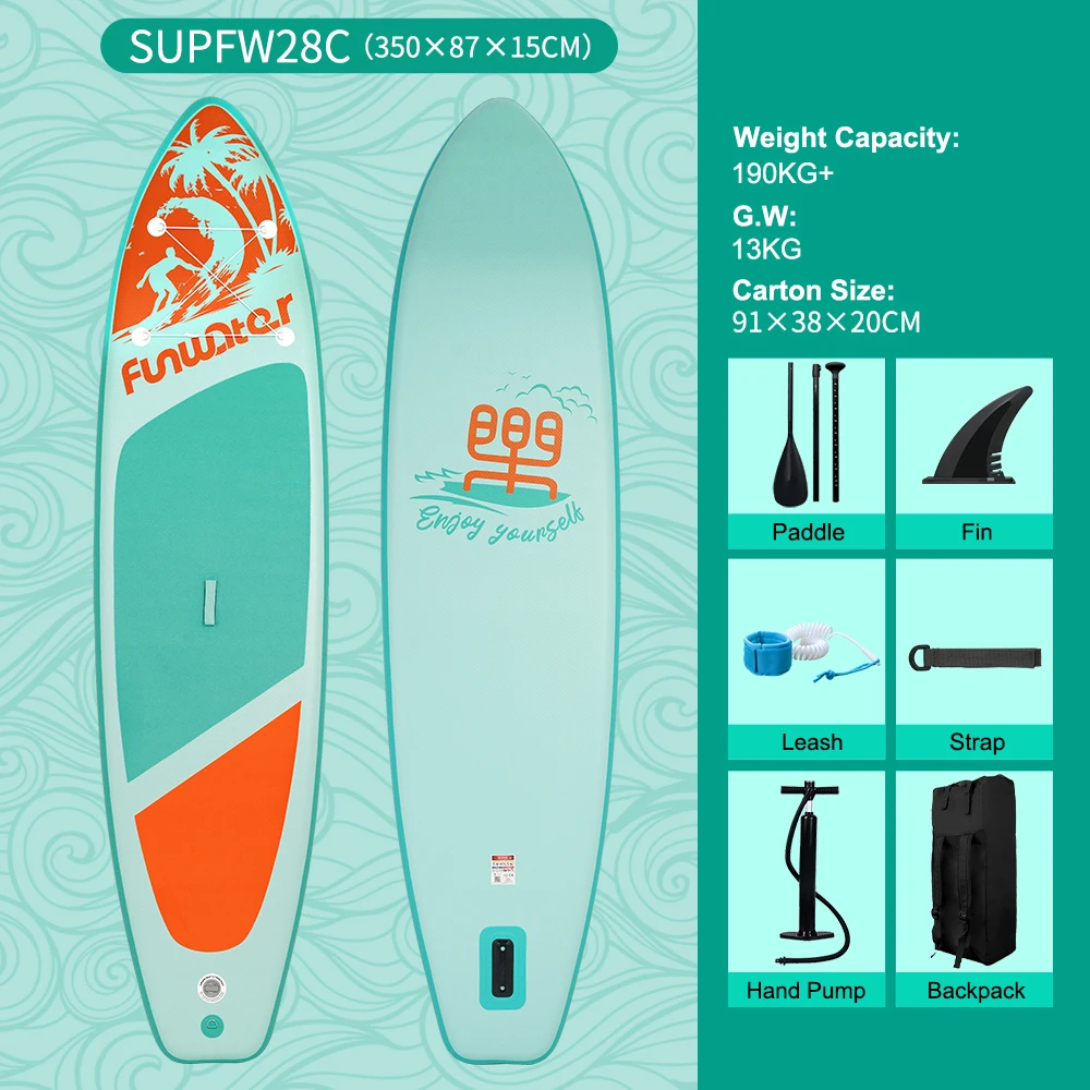 FunWater papan selancar tiup papan Sup gudang AS 350CM papan dayung berdiri papan dayung Sup tiup dengan Aksesori