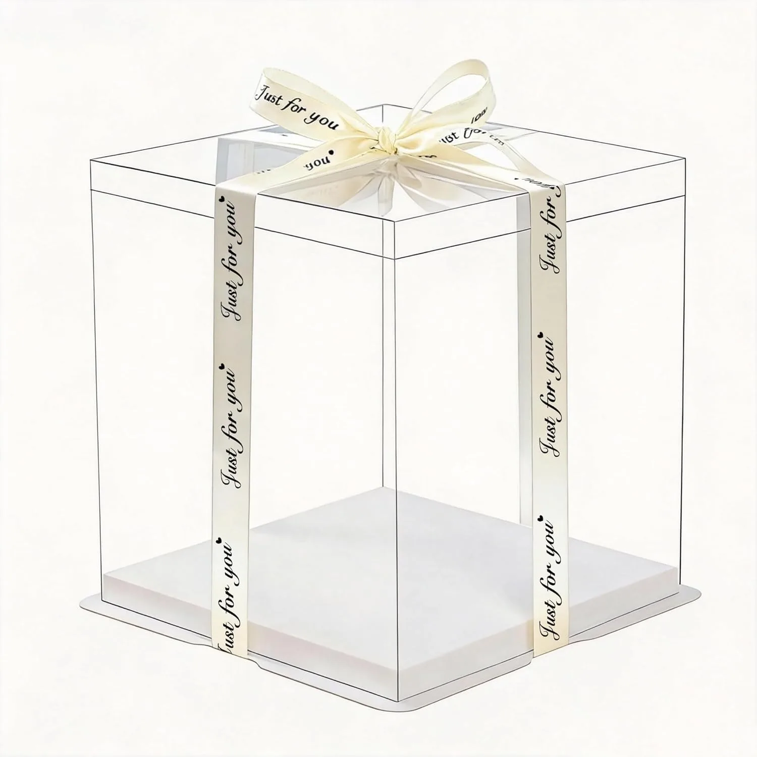 

5-Pack 12-Inch Large Square Cake Boxes (12x12x11 in) Clear Display with Ribbon for Tiered Cakes, Weddings