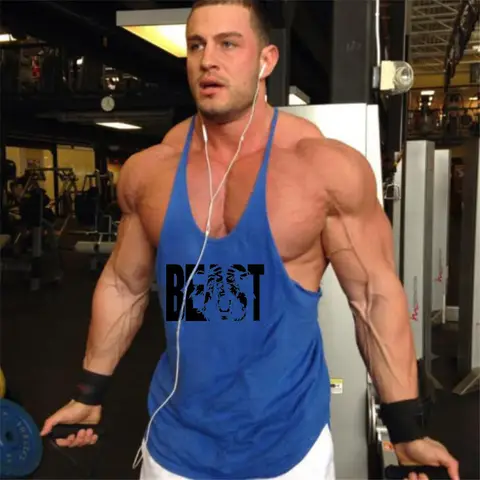 Men's Cotton Low Scoop Neck Gym Stringer Vests Summer Y Back Curved Hem Bodybuilding Tank Tops Muscle Workout Sleeveless Shirt