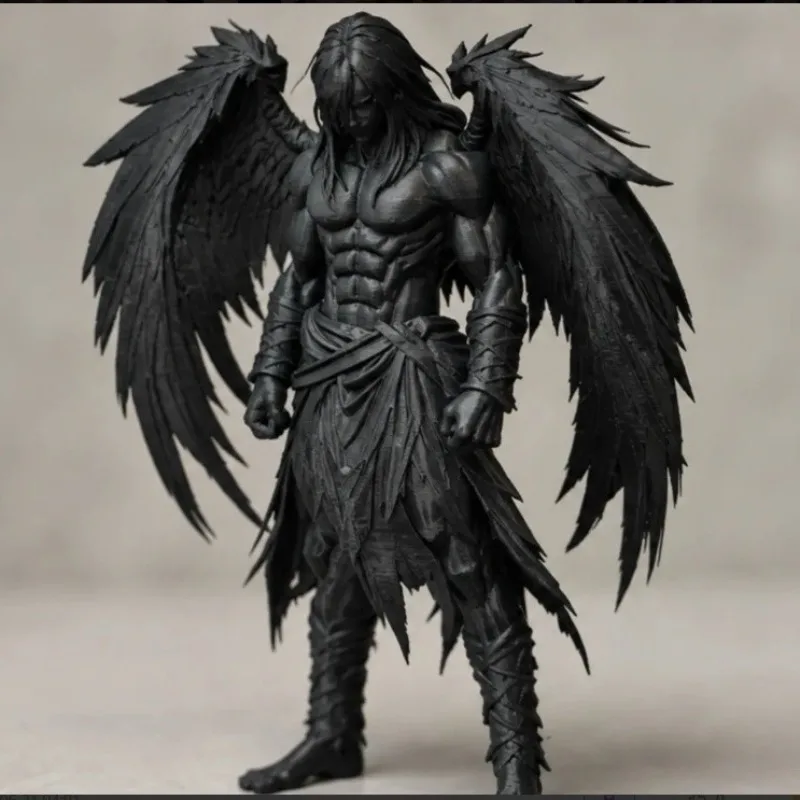 3D Printed Male Angel Sculpture With Angel Wings Desktop Ornament Black White Tabletop Art Decor Home Office Gift