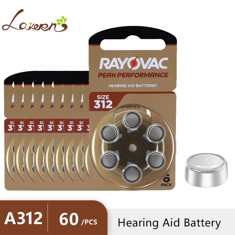 Hearing Aid Batteries 60 PCS Rayovac PEAK 1.45V High Performance 312 312A A312 PR41. Battery For BTE CIC RIC OE Hearing Aids